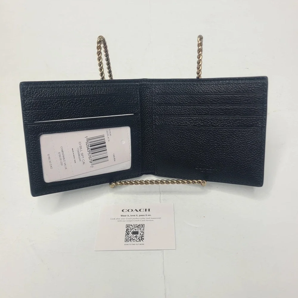 Coach‎ Men's ID Billfold Wallet Black Pebbled Leather